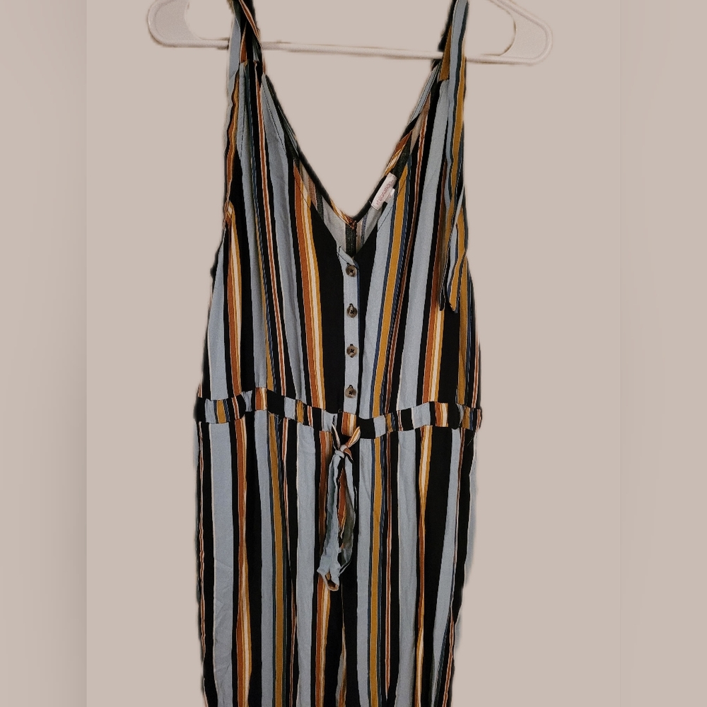 Pinstripe Multicolor Neutral tones Jumpsuit Romper Teen Plus Size XL Xhilaration
